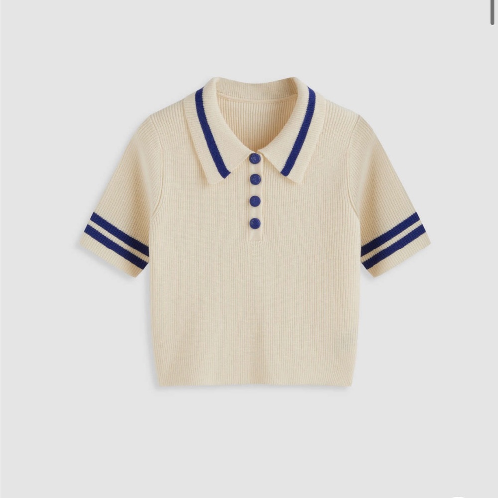 NWT - CIDER Knit Sweater Polo Collar with Buttons and Blue Stripes - XS